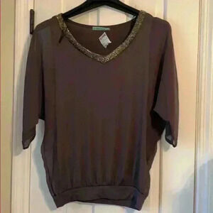 Peleione Beaded Neckline Blouse